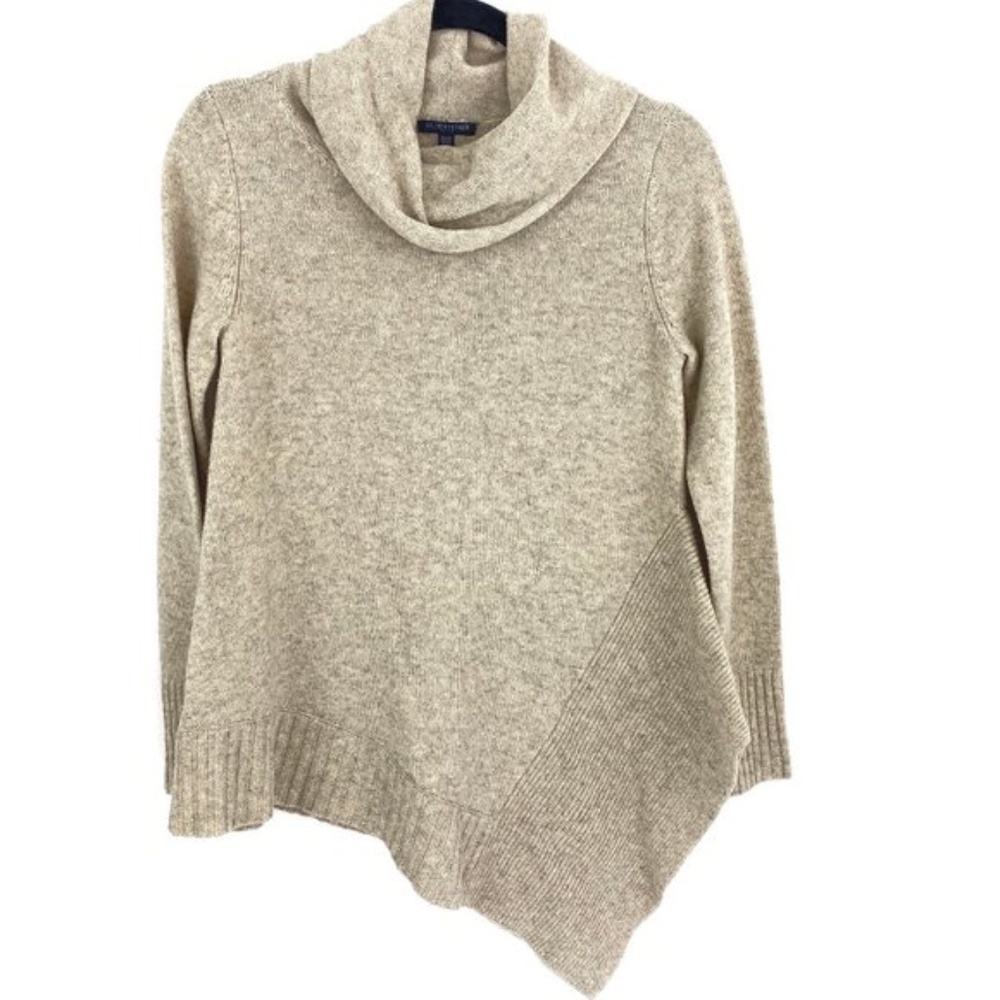 Eileen Fisher Beige Cowl Neck Asymmetrical Top PS